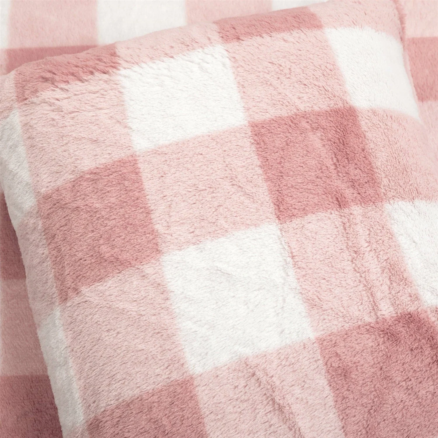 Full/Queen Size Plaid Soft Faux Fur Comforter Set Pink Blush - Image 3