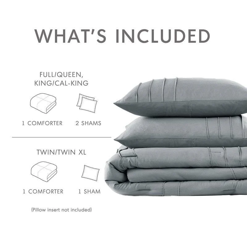 Full/Queen size Pleated Pre-Washed Microfiber Comforter Set in Blue Grey - Image 5
