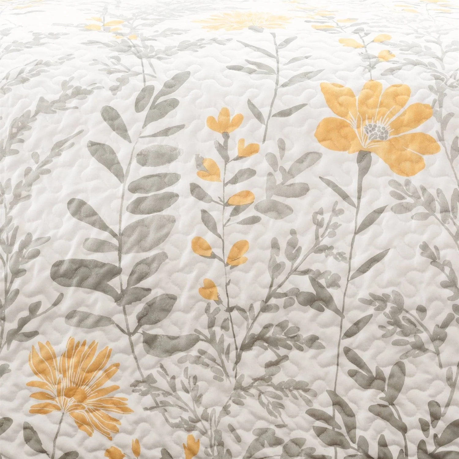 Full/Queen size Yellow Grey Floral Light Thin Cotton Polyester Blend Quilt Set - Image 5