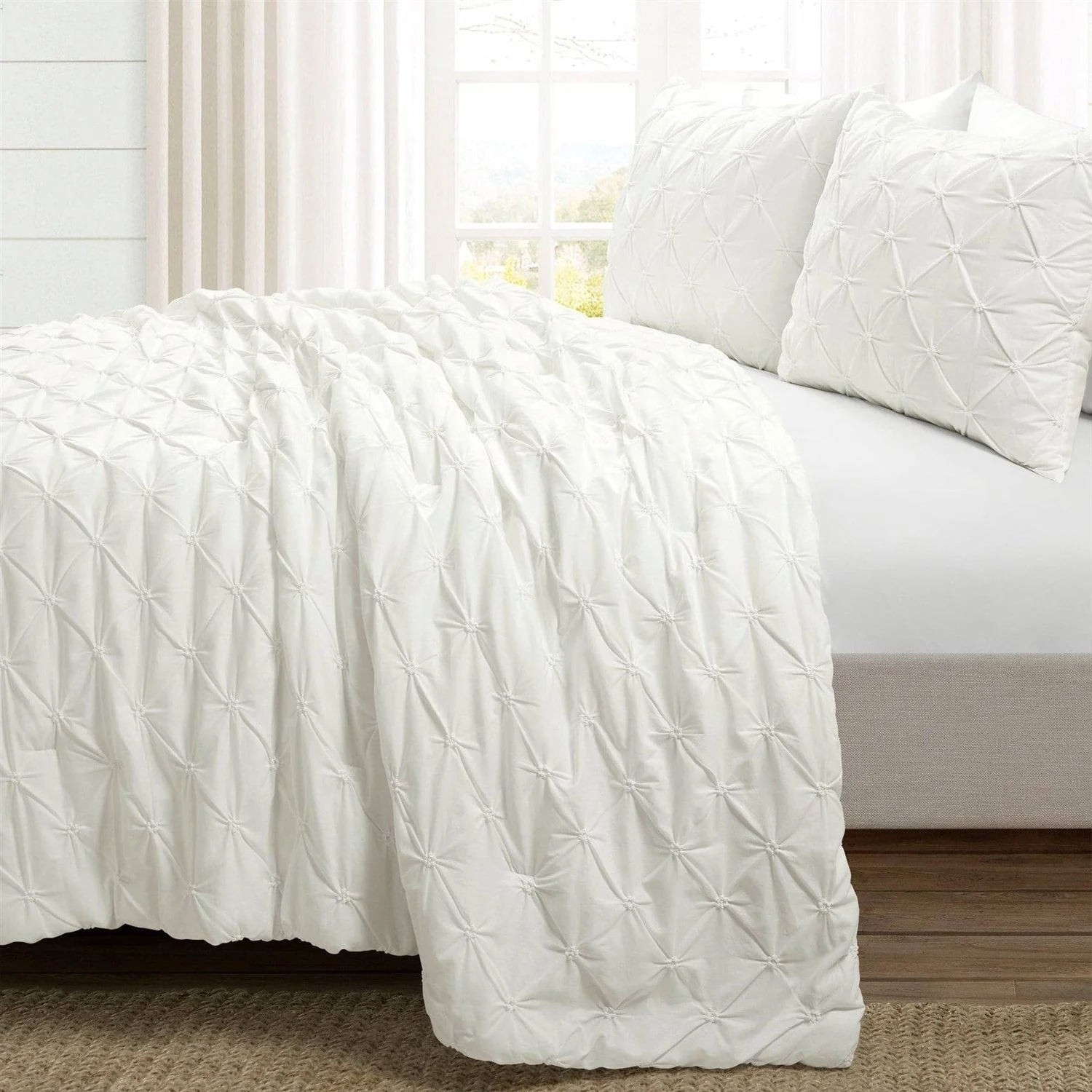 Full/Queen Soft Pleated Cotton 3 Piece Comforter Set White - Image 2