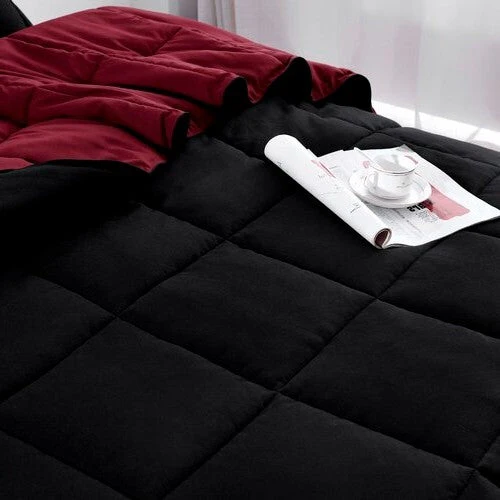 Full/Queen Traditional Microfiber Reversible 3 Piece Comforter Set in Black/Maroon - Image 2