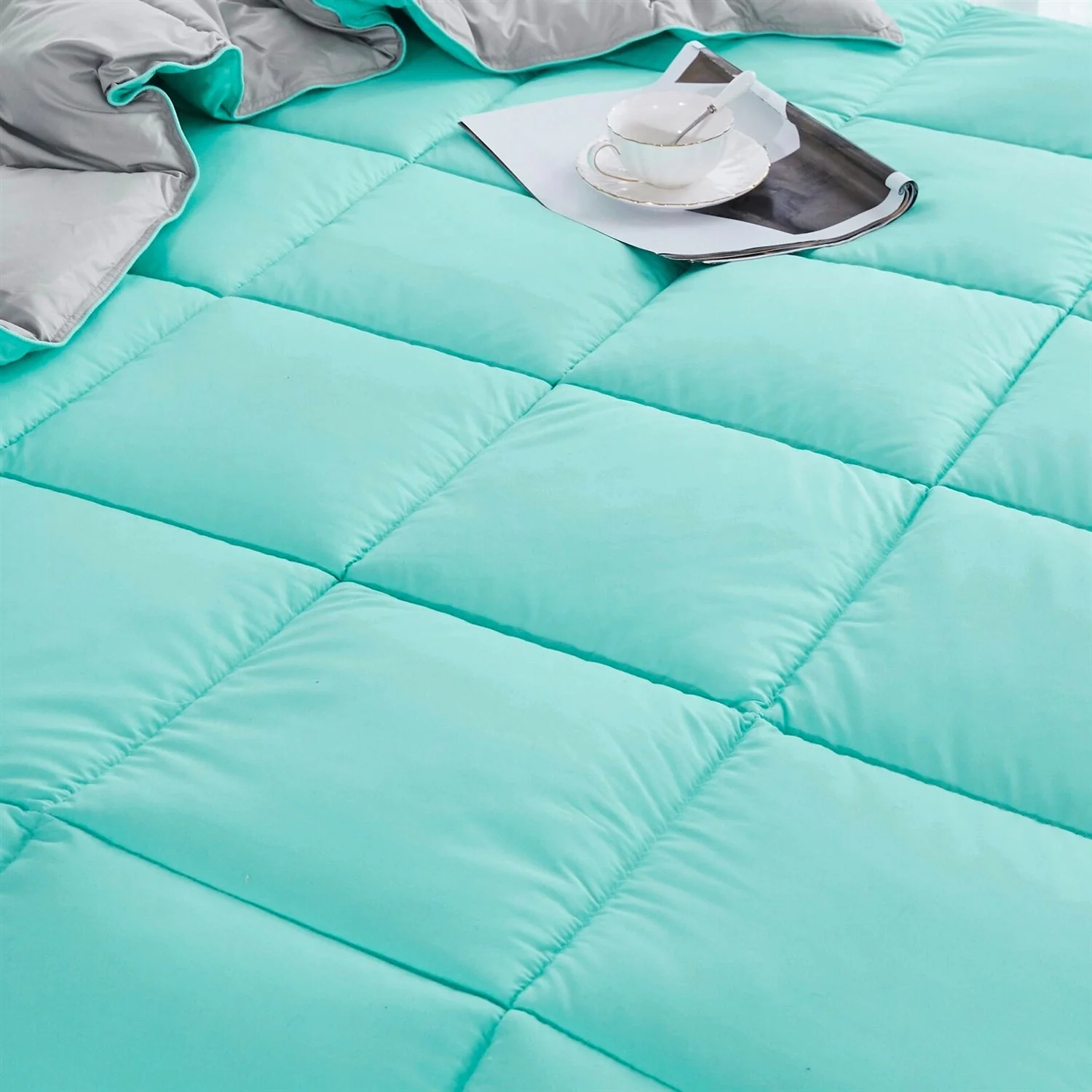 Full/Queen Traditional Microfiber Reversible 3 Piece Comforter Set in Blue/Grey - Image 3