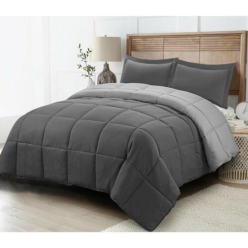 Full/Queen Traditional Microfiber Reversible 3 Piece Comforter Set in Grey - Image 3