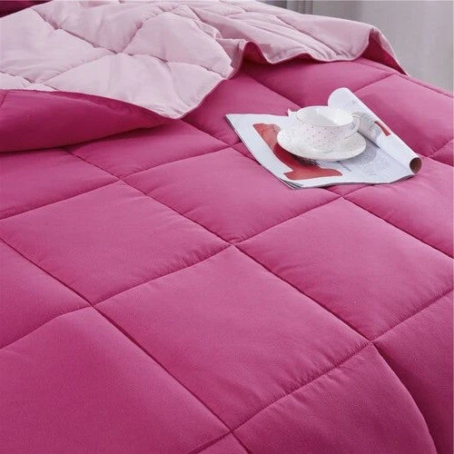 Full/Queen Traditional Microfiber Reversible 3 Piece Comforter Set in Pink - Image 2