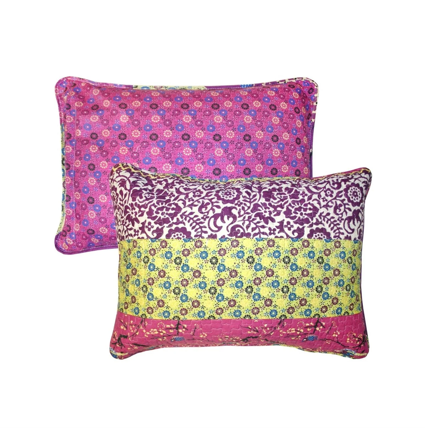 Full/Queen Vibrant Purple Yellow Boho Floral Reversible Lightweight Quilt Set - Image 4