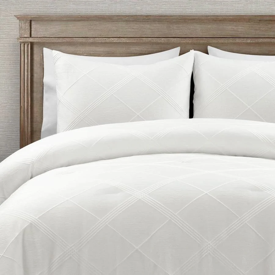 Full/Queen White Diamond Jacquard 3 PCS Comforter Set - Image 2