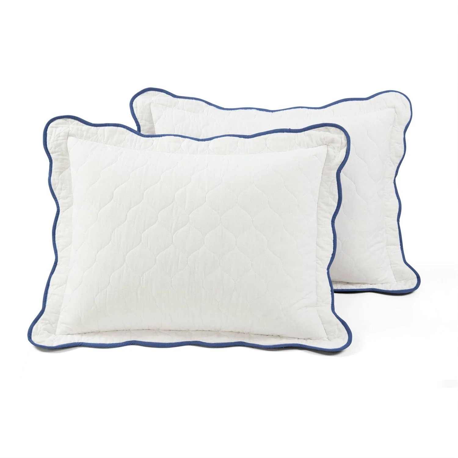 Full/Queen White Navy Scalloped Edge Reversible Thin Light Quilt Set - Image 4