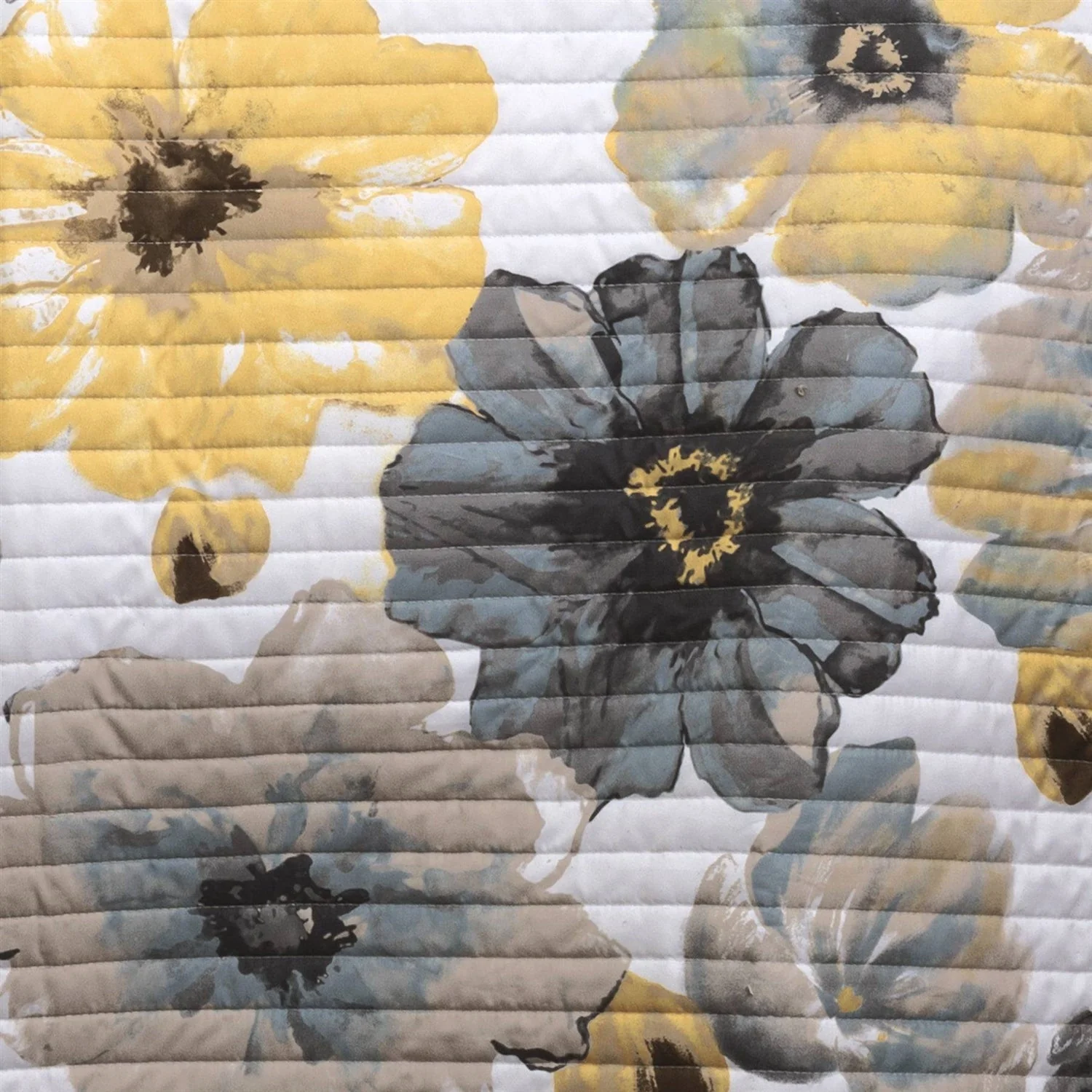 Full/Queen White Yellow Grey Flowers Lightweight Polyester Microfiber Quilt Set - Image 3