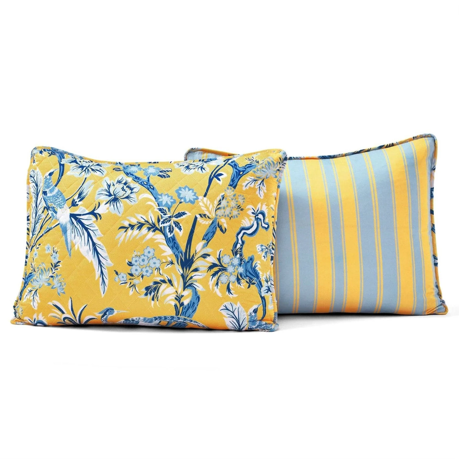 Full/Queen Yellow Blue Peacocks Floral Lightweight Polyester 3-Piece Quilt Set - Image 5