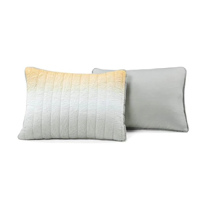 Full/Queen Yellow Orange Grey Lightweight Crinkle Fabric 3 Piece Quilt Set - Image 5