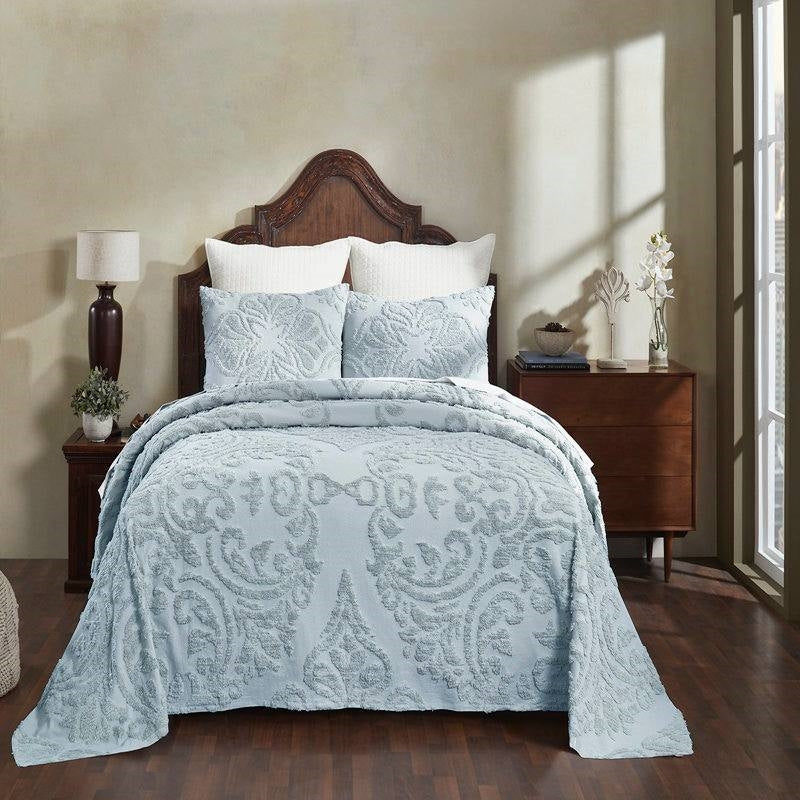 Full Size 100-Percent Cotton Chenille 3-Piece Coverlet Bedspread Set in Blue - Image 2