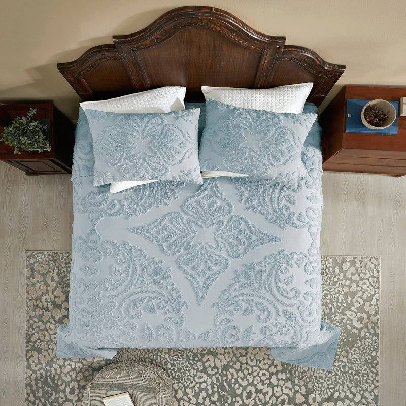 Full Size 100-Percent Cotton Chenille 3-Piece Coverlet Bedspread Set in Blue - Image 3