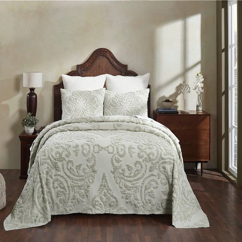 Full Size 100-Percent Cotton Chenille 3-Piece Coverlet Bedspread Set in Sage - Image 2