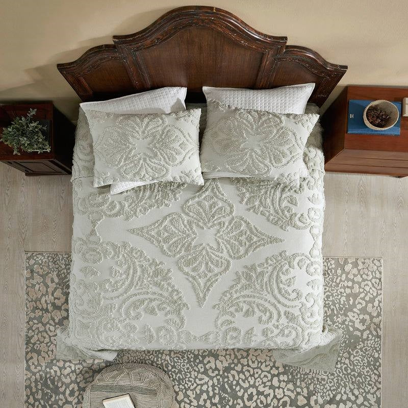 Full Size 100-Percent Cotton Chenille 3-Piece Coverlet Bedspread Set in Sage - Image 3