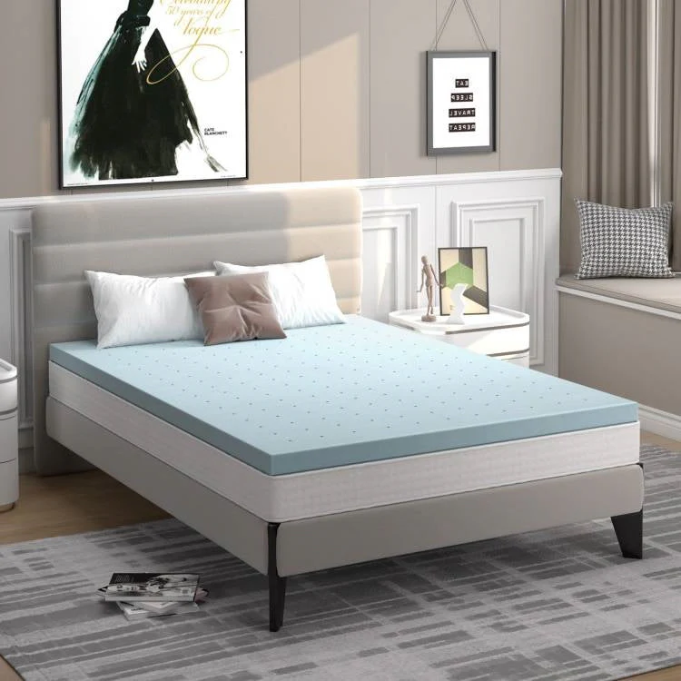 Full size 4-inch Thick Soft Gel Memory Foam Mattress Topper in Light Blue - Image 4