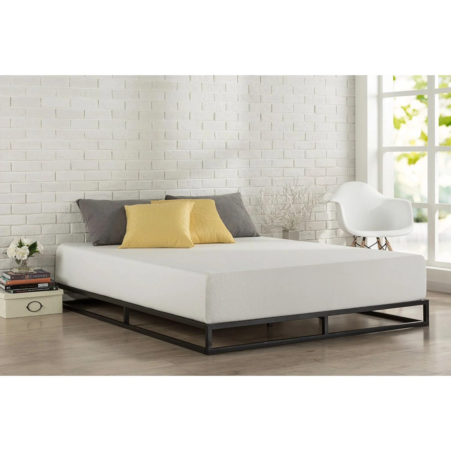 Full size 6-inch Low Profile Metal Platform Bed Frame with Wooden Slats - Image 2