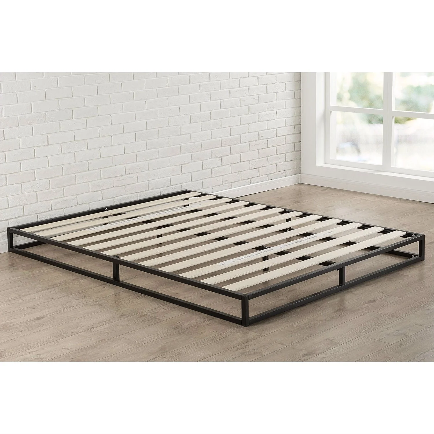 Full size 6-inch Low Profile Metal Platform Bed Frame with Wooden Slats - Image 3
