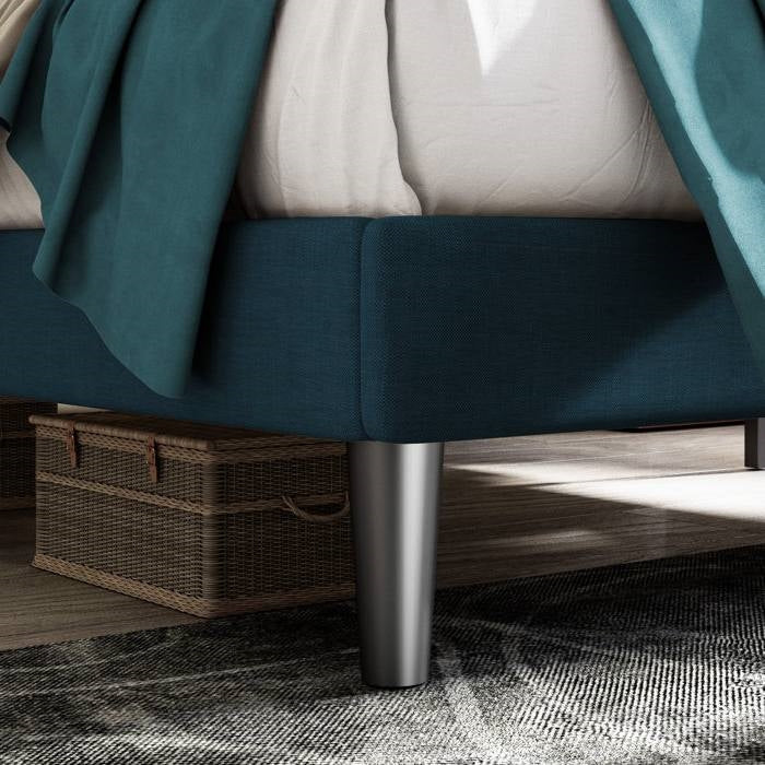 Full Size Adjustable Height Platform Bed Frame with Blue Upholstered Headboard - Image 4