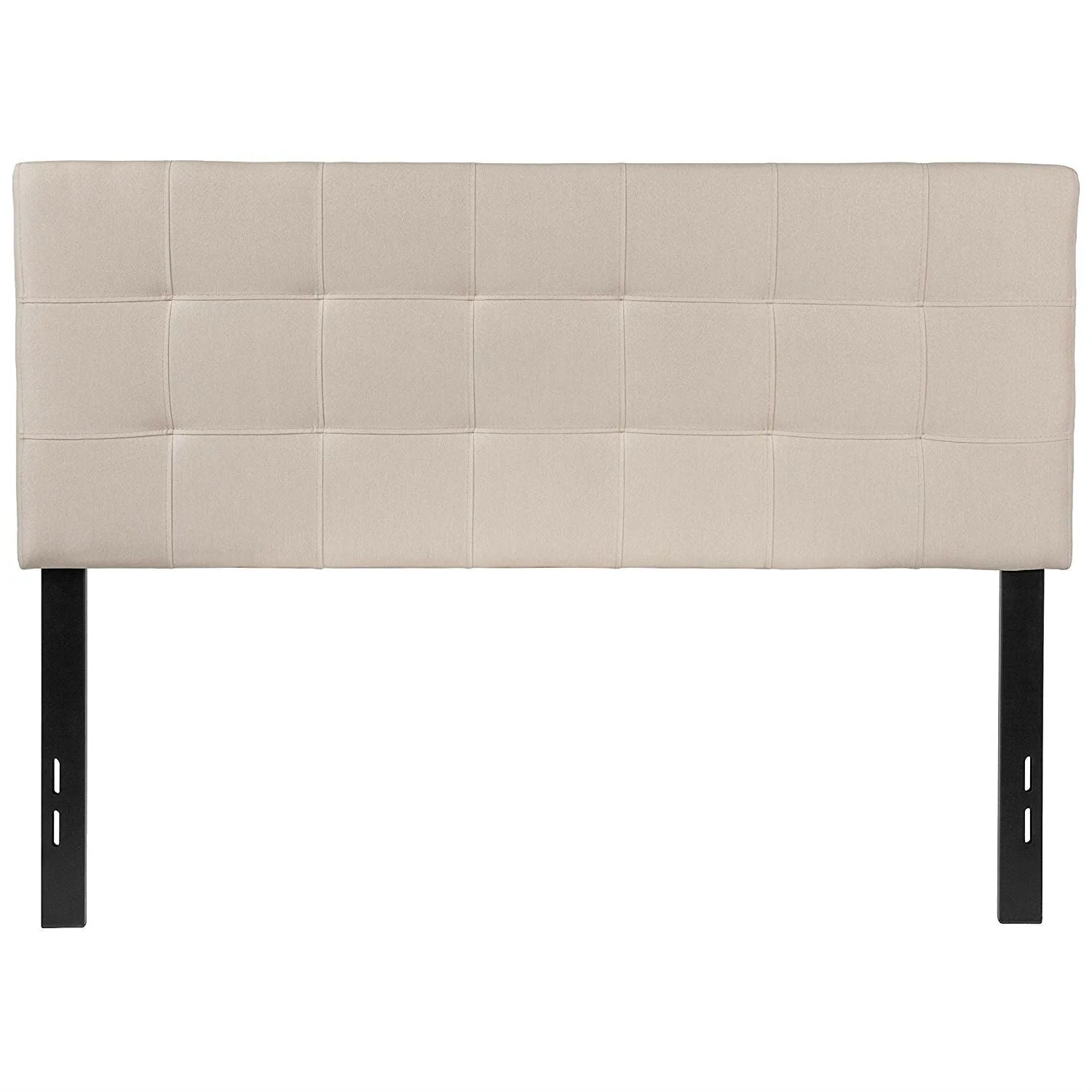 Full size Beige Taupe Fabric Box-Stitch Upholstered Headboard - Image 2