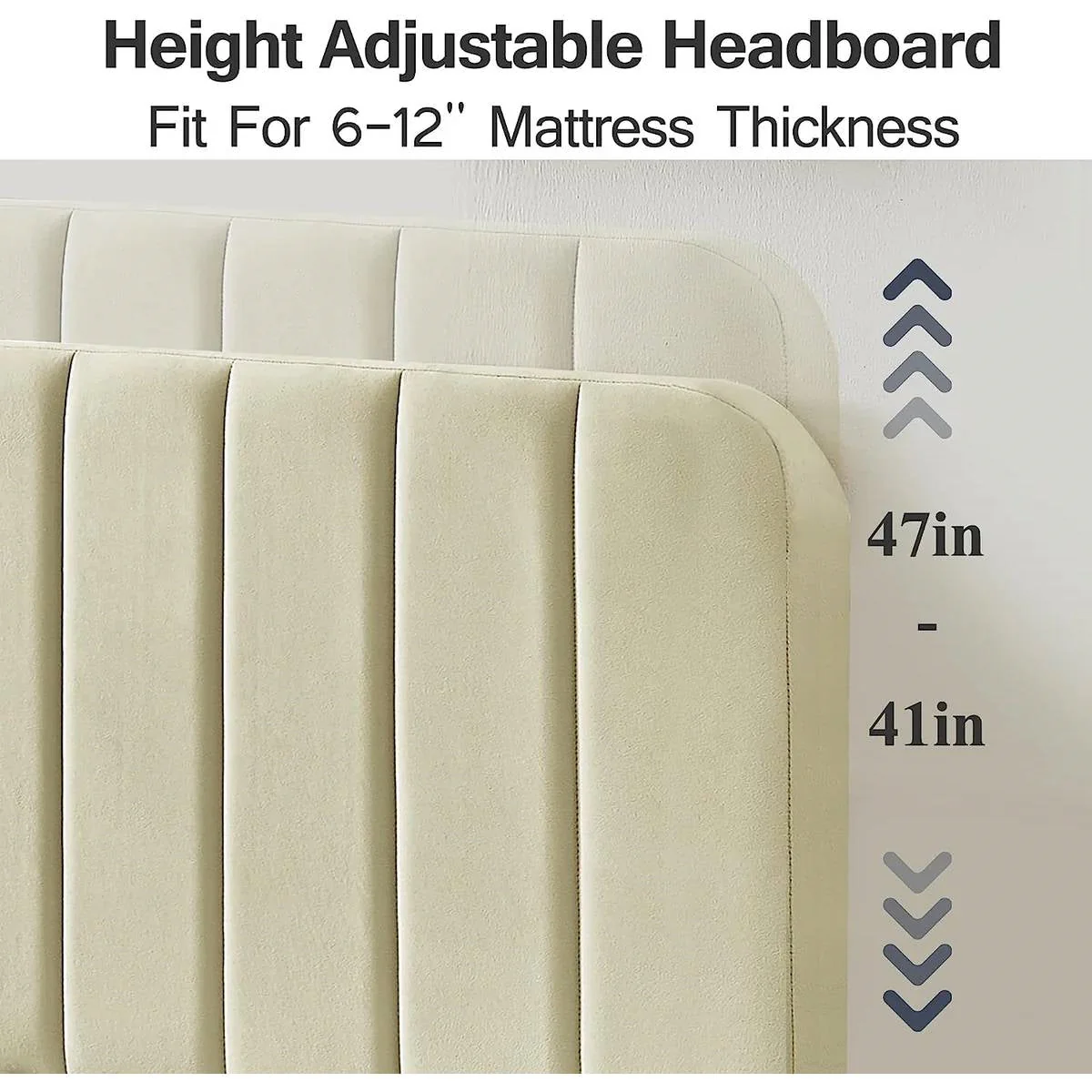 Full size Beige Upholstered Platform Bed Frame with Headboard - Image 4
