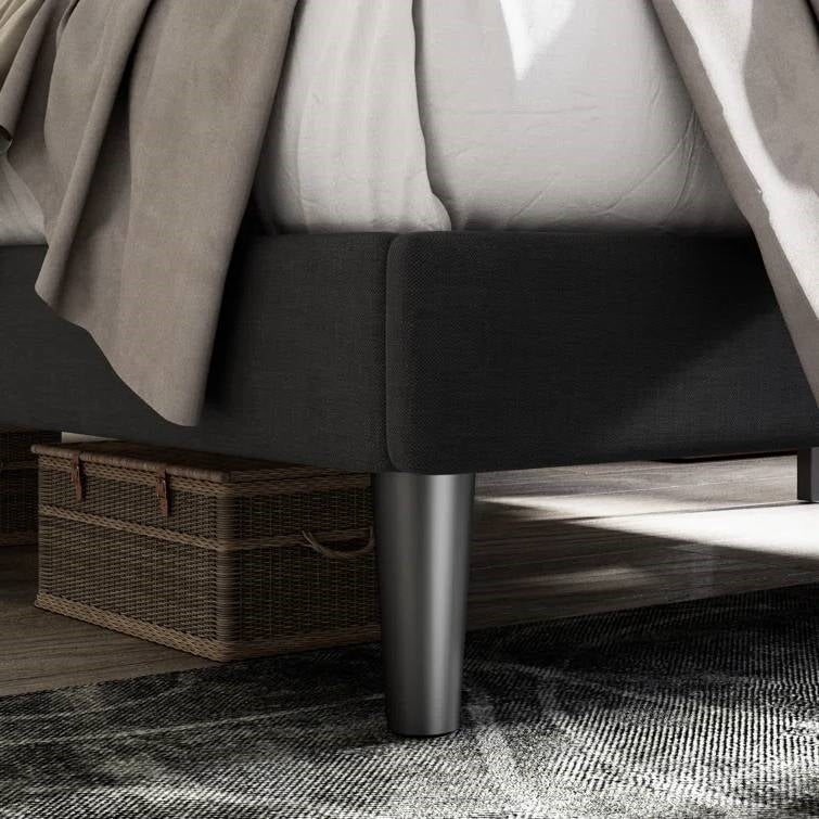 Full size Black Linen Upholstered Platform Bed with Button-Tufted Headboard - Image 3