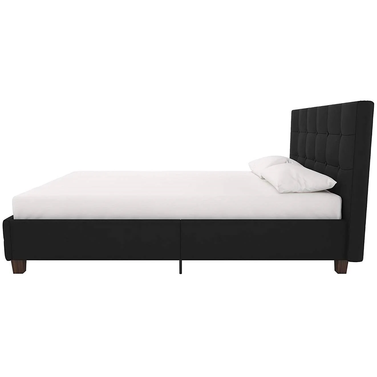 Full size Black Padded Linen Upholstered Platform Bed with Headboard - Image 3