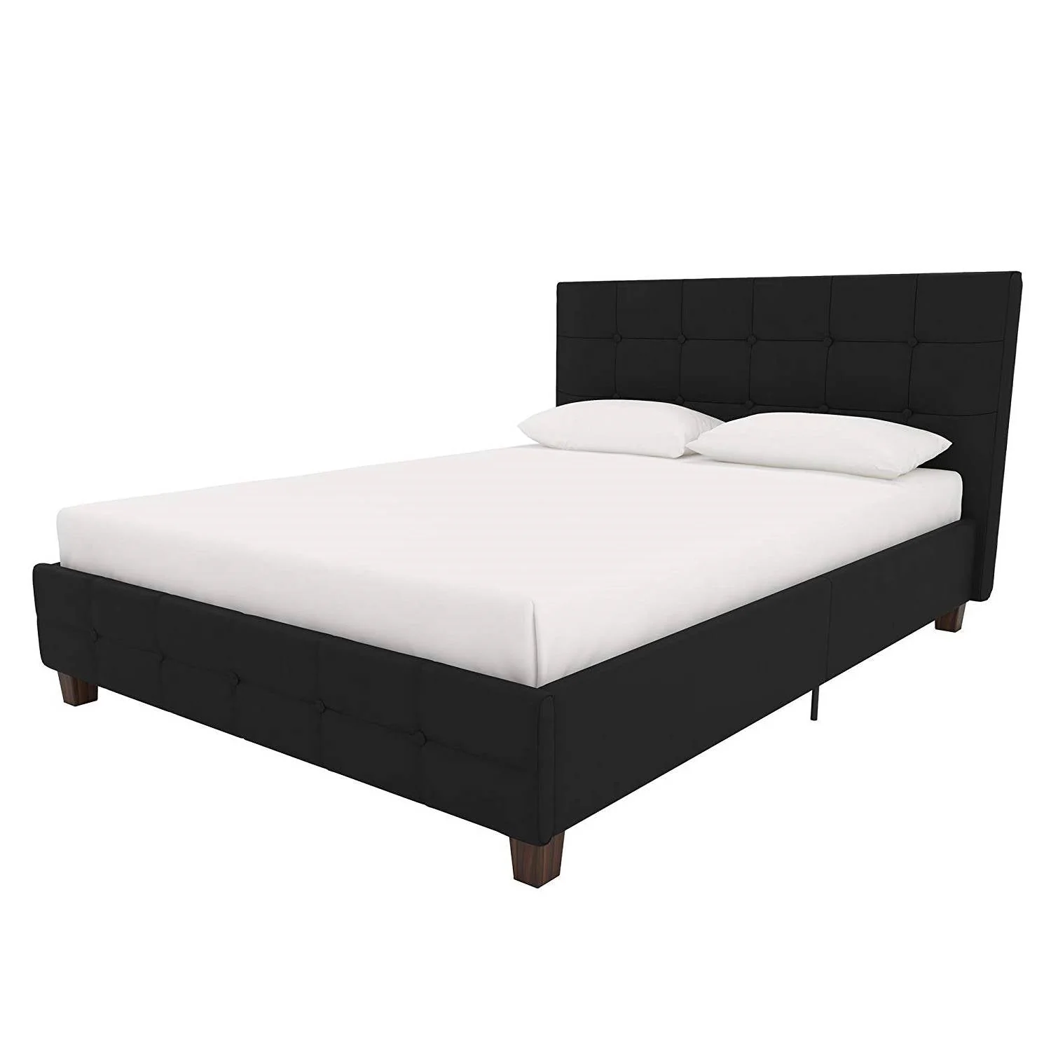 Full size Black Padded Linen Upholstered Platform Bed with Headboard - Image 4