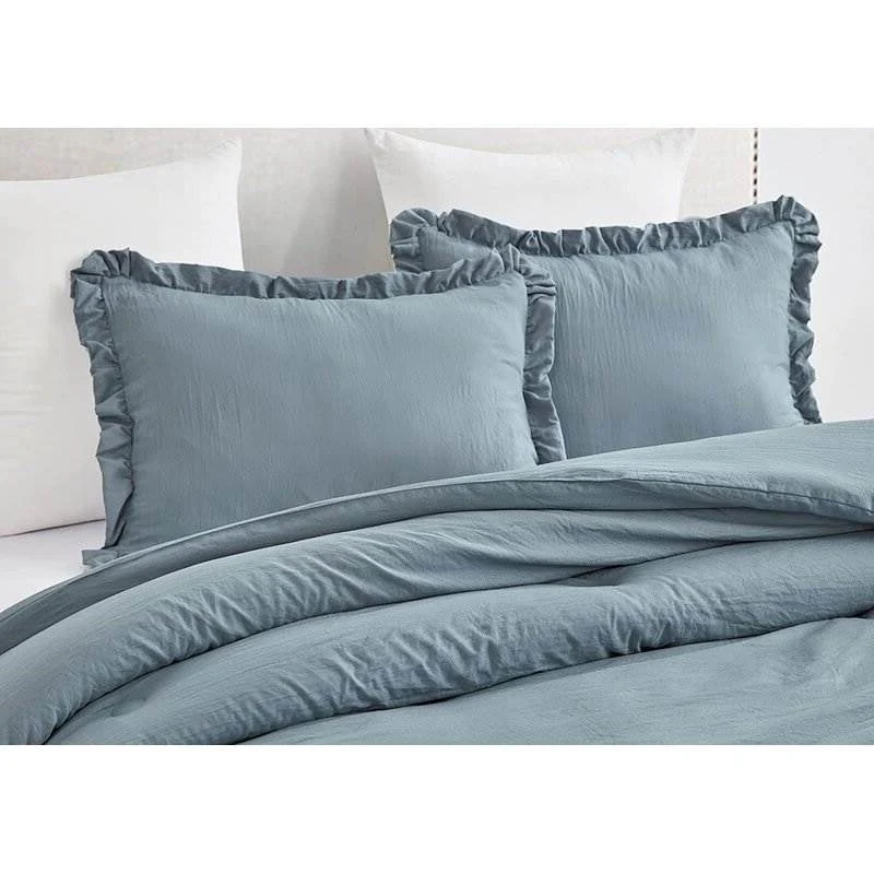 Full Size Blue Stone Washed Ruffled Edge Microfiber 3-Piece Comforter Set - Image 4