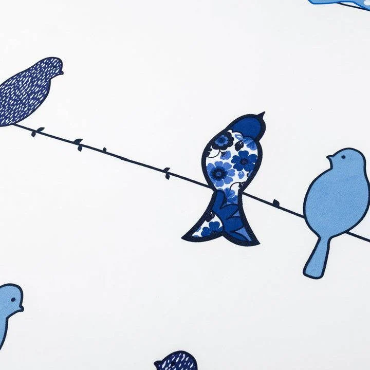 Full size Blue White Floral Birds on Wire Soft Polyester 6 Piece Sheet Set - Image 4