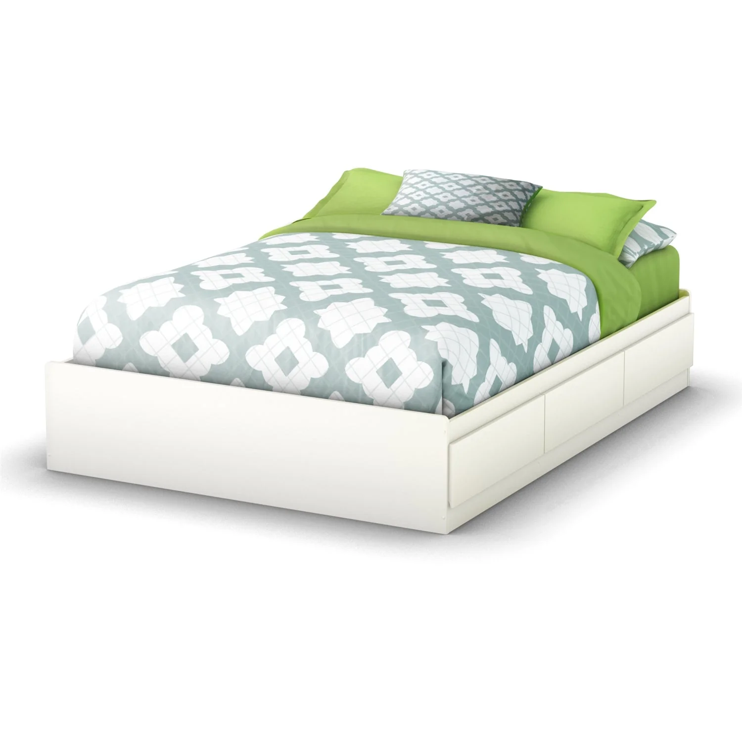 Full size Contemporary Platform Bed with 3 Storage Drawers in White - Image 2
