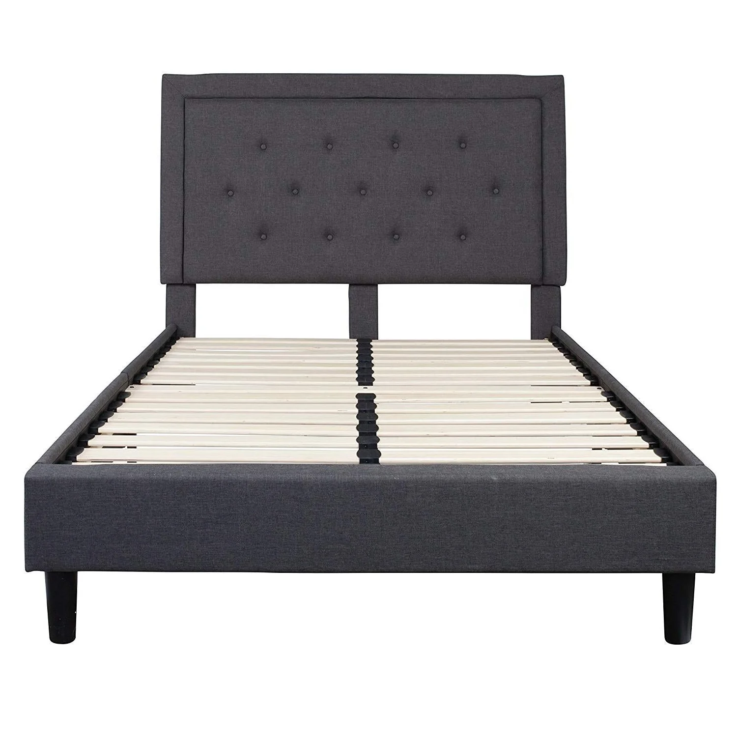 Full size Dark Grey Fabric Upholstered Platform Bed Frame with Tufted Headboard - Image 2