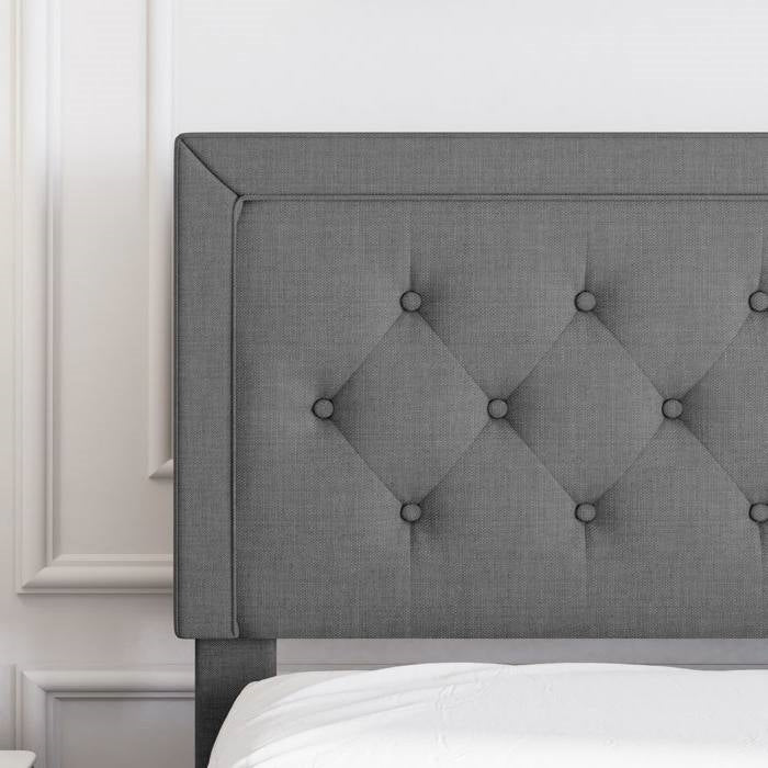 Full Size Dark Grey Linen Upholstered Platform Bed with Button-Tufted Headboard - Image 3