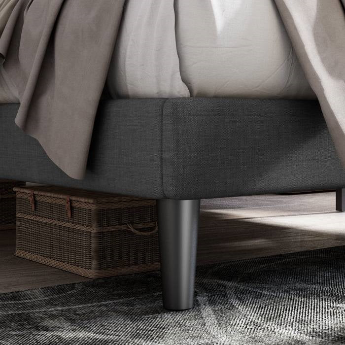 Full Size Dark Grey Linen Upholstered Platform Bed with Button-Tufted Headboard - Image 4