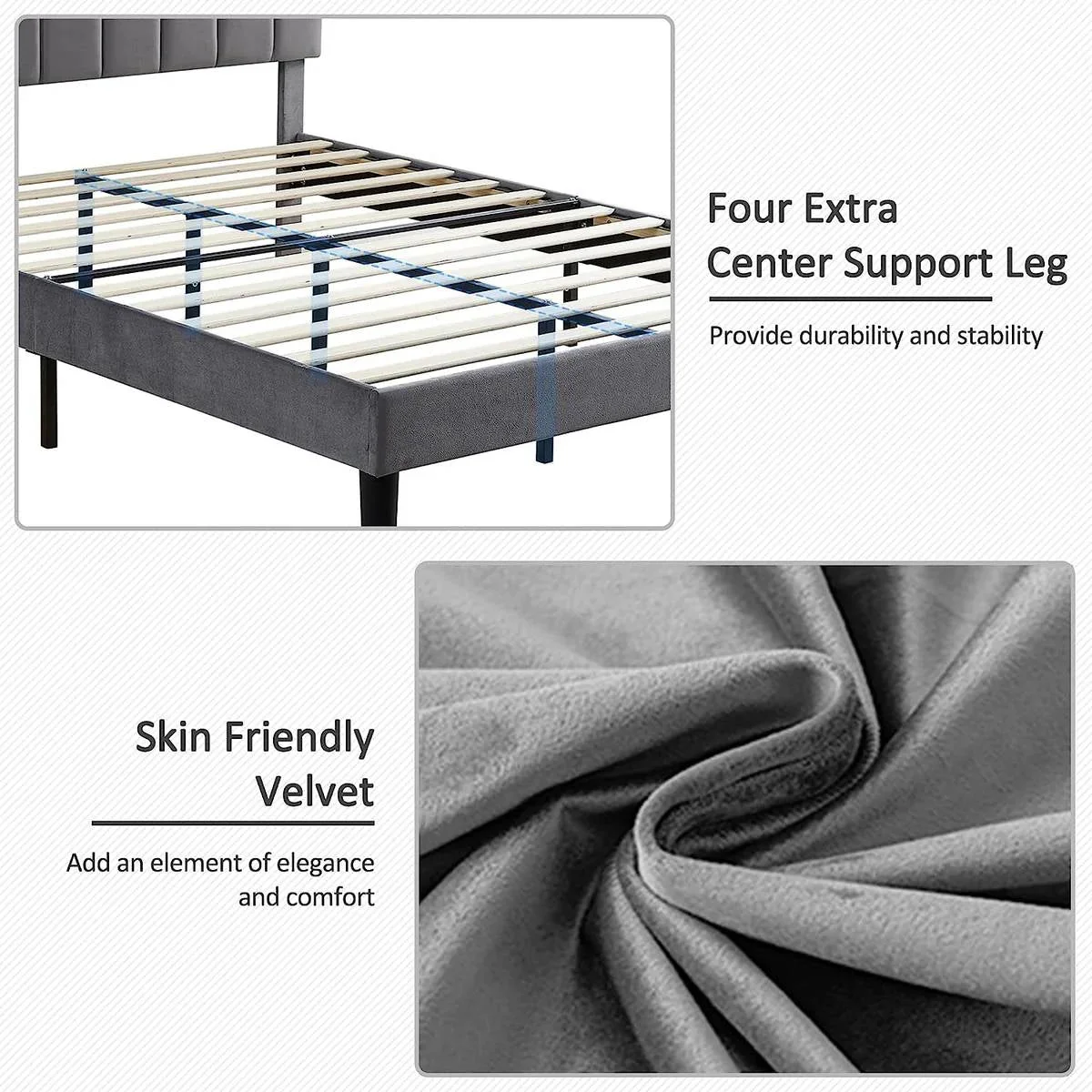 Full size Dark Grey Upholstered Platform Bed Frame with Headboard - Image 3
