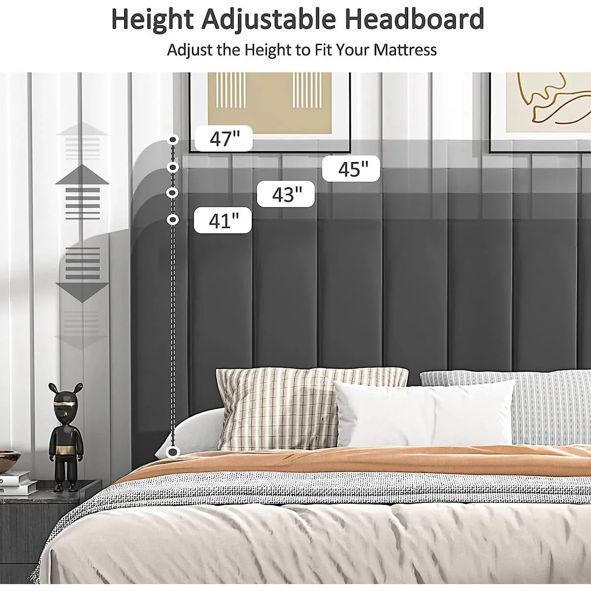 Full size Dark Grey Upholstered Platform Bed Frame with Headboard - Image 4