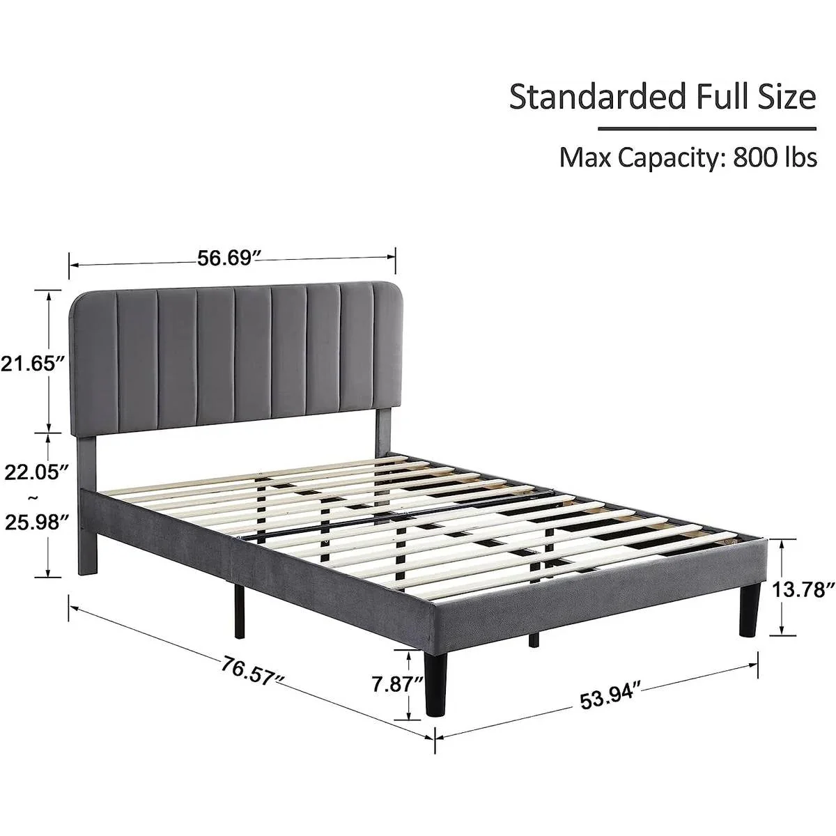 Full size Dark Grey Upholstered Platform Bed Frame with Headboard - Image 5