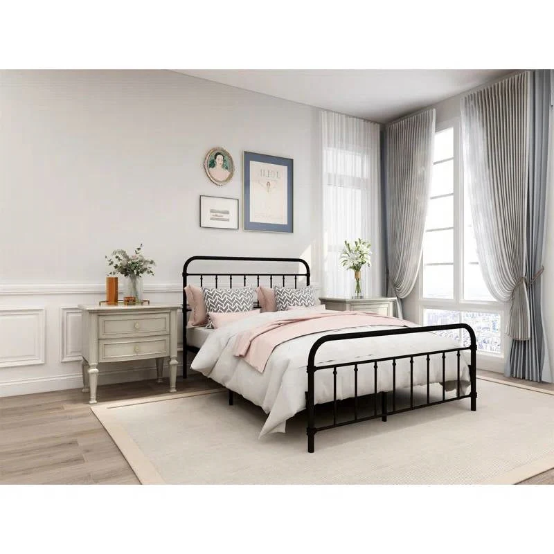 Full size Farmhouse Black Metal Bed Frame with Rounded Headboard Footboard - Image 4
