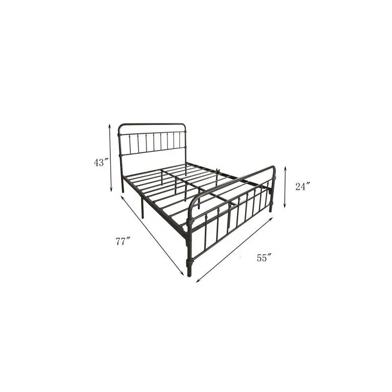 Full size Farmhouse Black Metal Bed Frame with Rounded Headboard Footboard - Image 5