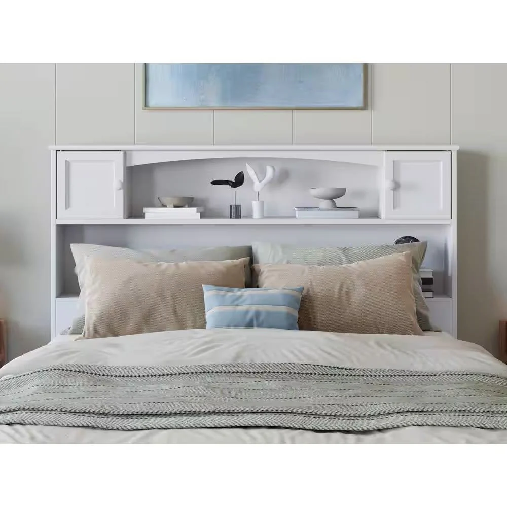 Full size Farmhouse Bookcase Headboard in White Wood Finish - Image 2