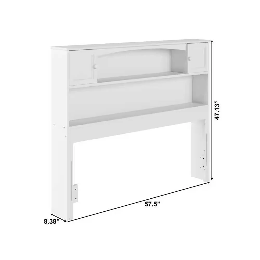 Full size Farmhouse Bookcase Headboard in White Wood Finish - Image 5