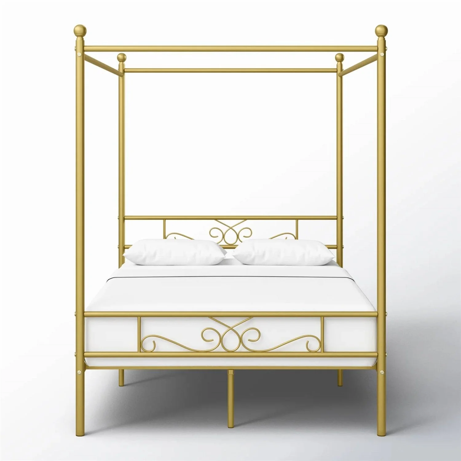 Full size French Country Four Poster Metal Canopy Bed in Gold Finish - Image 3