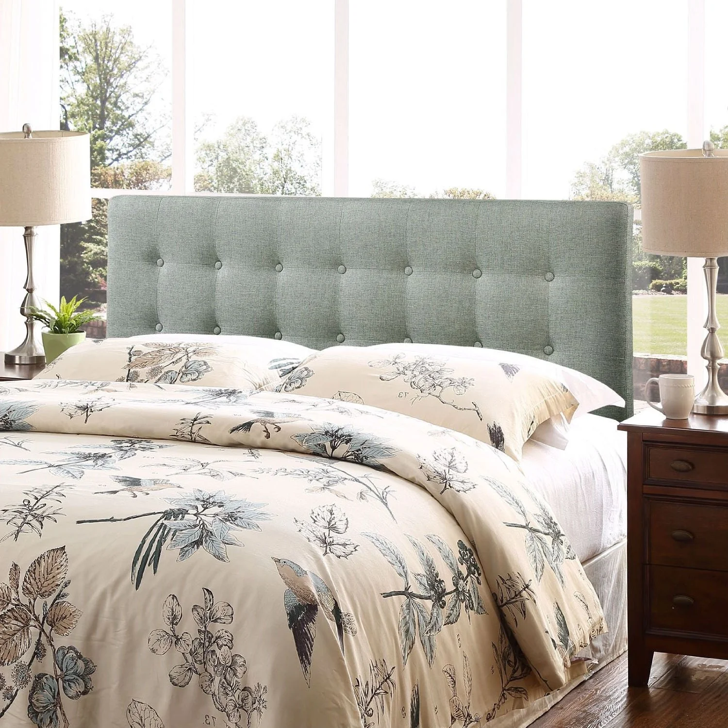 Full size Grey Fabric Button-Tufted Upholstered Headboard - Image 3