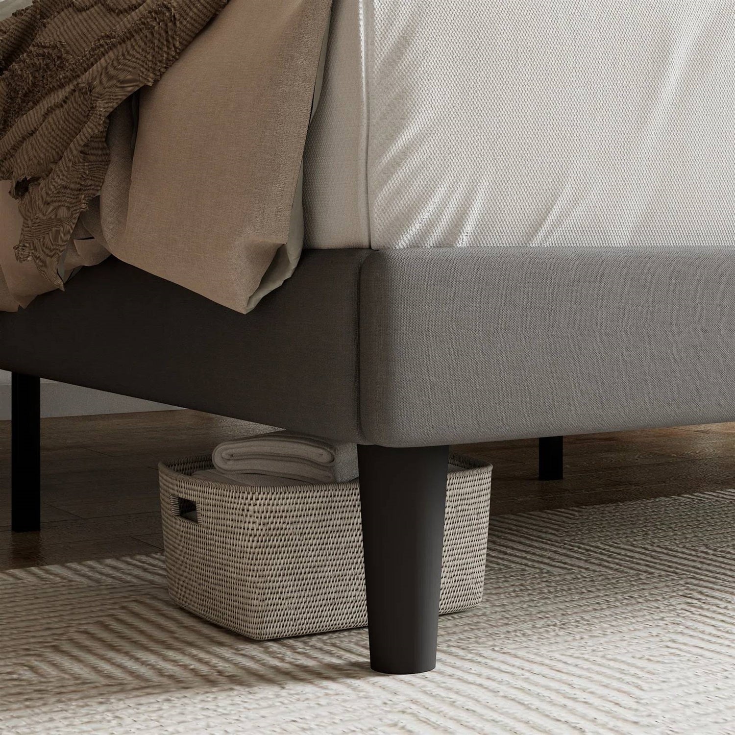Full size Grey Linen Upholstered Platform Bed Frame with Button-Tufted Headboard - Image 3