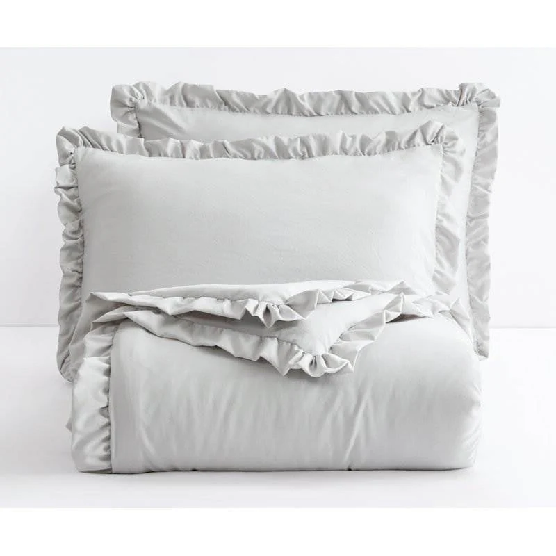 Full Size Grey Stone Washed Ruffled Edge Microfiber Comforter Set - Image 3