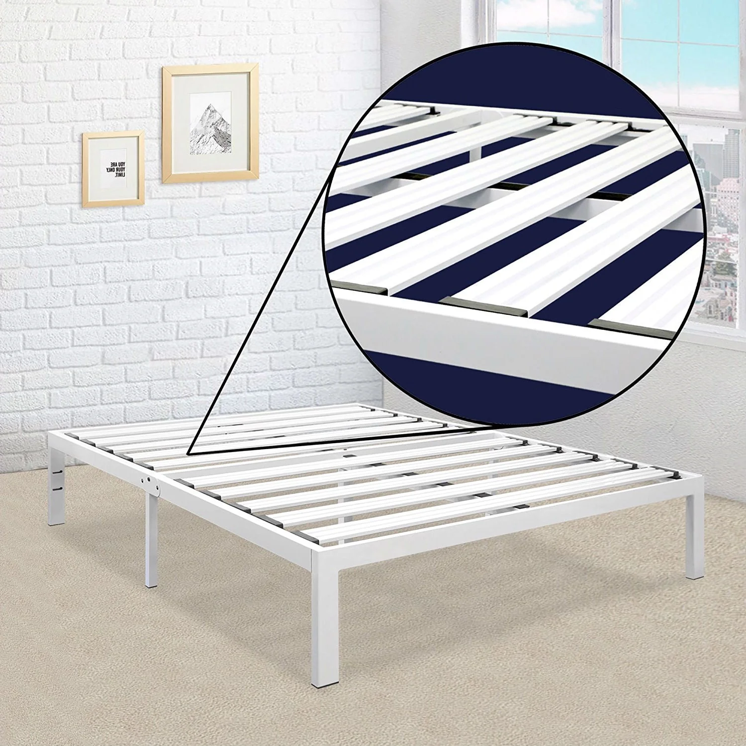 Full size Heavy Duty Metal Platform Bed Frame in White - Image 3