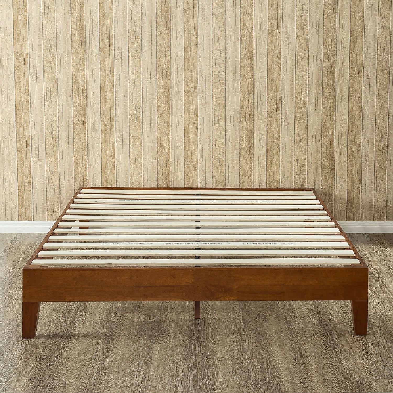 Full size Low Profile Platform Bed Frame in Cherry Wood Finish - Image 3