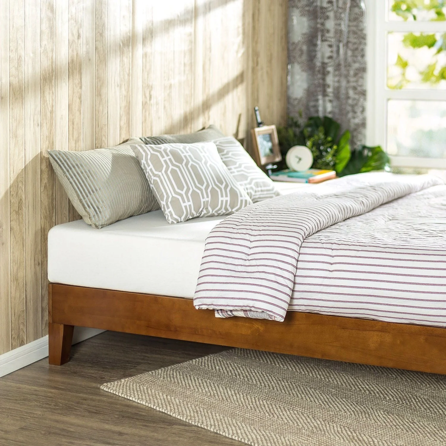 Full size Low Profile Platform Bed Frame in Cherry Wood Finish - Image 4
