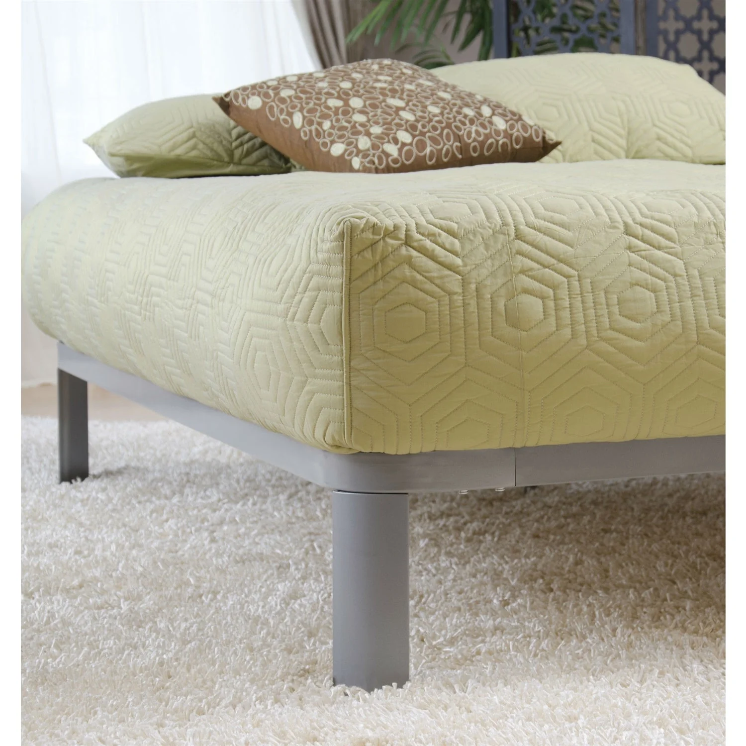 Full size Luna Metal Platform Bed Frame with Wooden Slats - Image 2