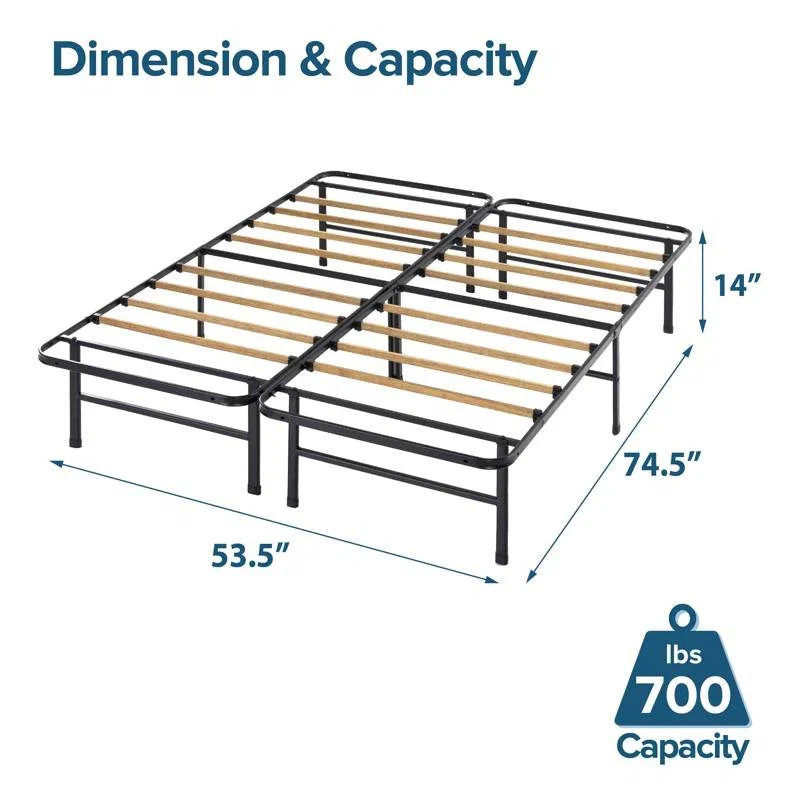 Full size Metal Bed Frame with Bamboo Wood Slats - Image 5