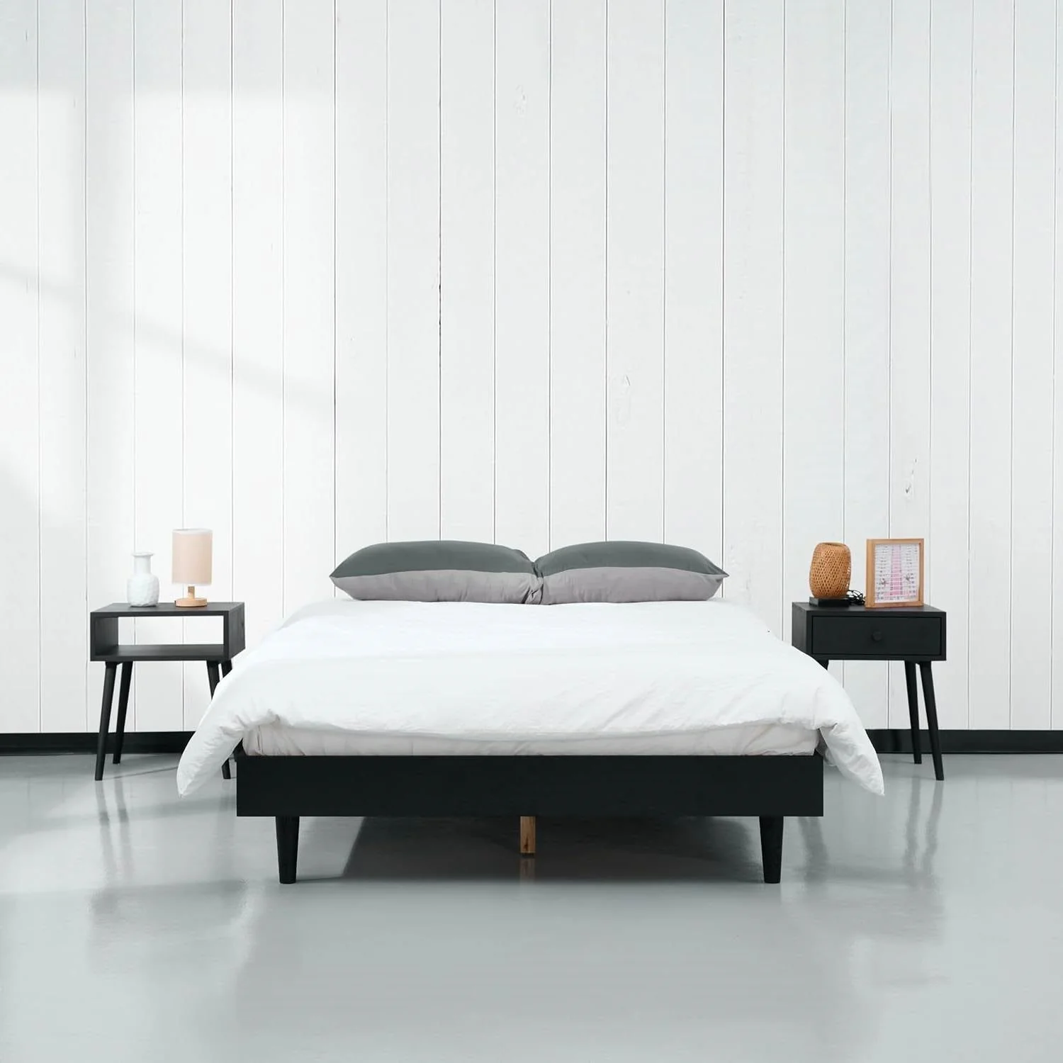 Full size Mid-Century Modern Platform Bed Frame in Black Wood Finish - Image 2
